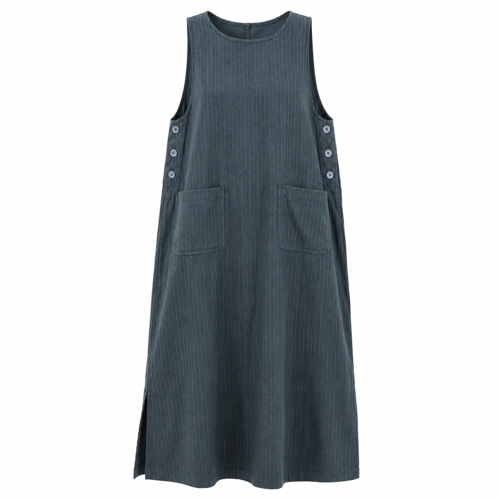 Erika Womens Jumper PL Blue Pinstripe Vintage Pinafore Shift Midi Dress Pocket